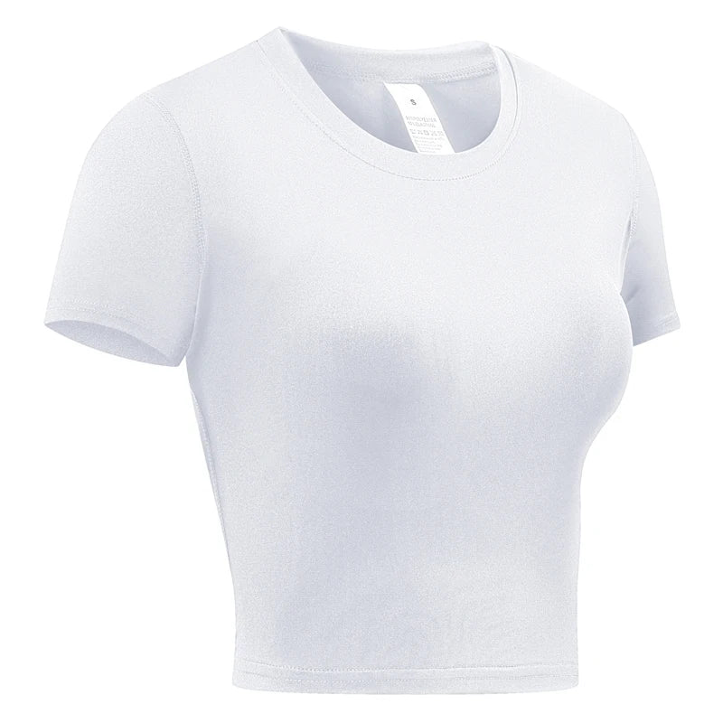 Women's Compression Shirt Short Sleeve Athletic Yoga Running T-Shirt Summer Gym Workout Quick Dry Stretchy Tees Tops Baselayer - ATFH