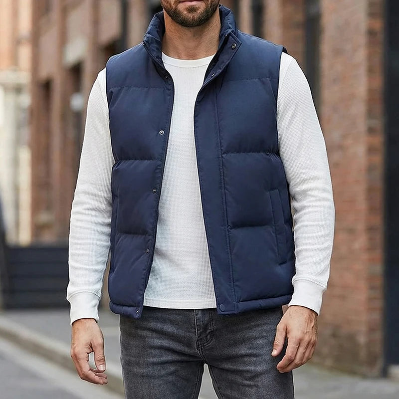 Autumn Winter Men's Vest Jacket Warm Sleeveless Jackets Waterproof Zipper Coat Stand-Up Collar Casual Waistcoat 2026 Cotton Vest ATFH