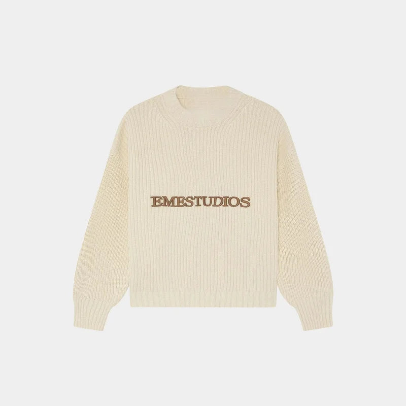 Eme Letter Y2k Street Round Neck Sweater Men's And Women's Loose Fitting Pullover Casual Retro Knitted Sweater Autumn And Winter - ATFH