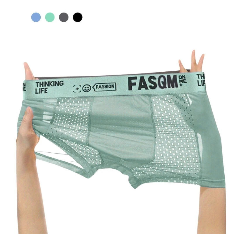 1pc Men's Ice Silk Cool Soft Comfy Boxers Briefs Men's Contrast Underwear, Mesh Breathable Comfy Stretchy Trunks