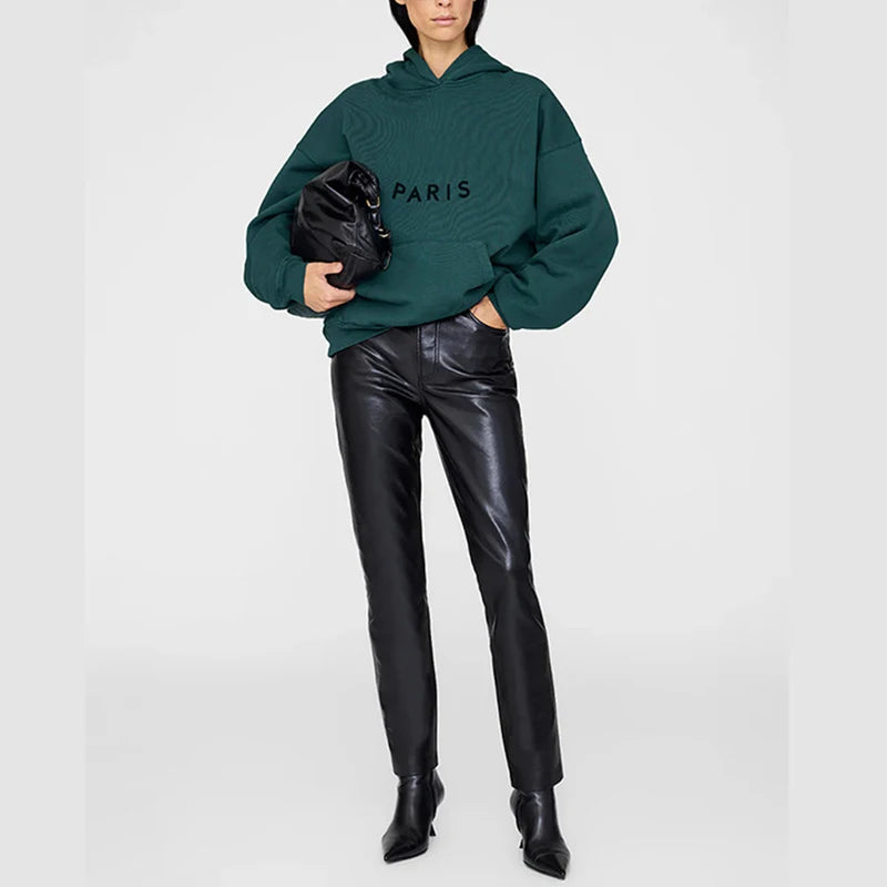 Women's Autumn/Winter North America Niche  Letter Felt Patchwork Washable Fluffy Hooded Sweatshirt - ATFH