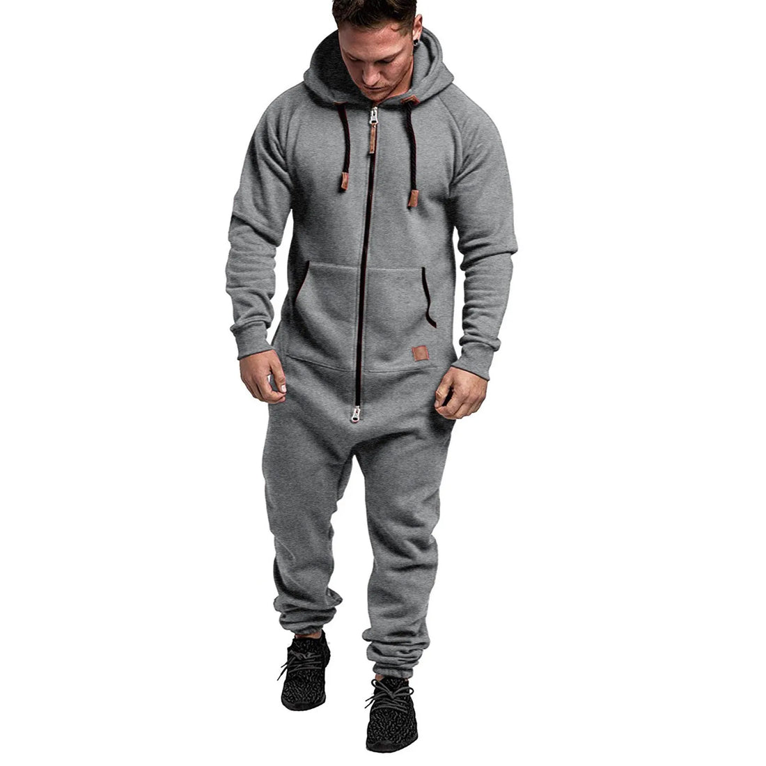 New Custom Design Jumpsuit Pajamas Long-sleeved sports pants solid color splicing casual sweater men's zipper hoodie - ATFH