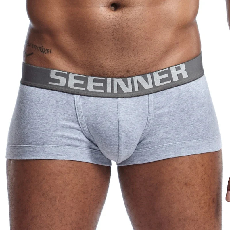 Seeinner Mens Boxer Shorts Cotton U Convex Pouch Underwear Soft Comfortable Underpants Cueca Masculina M-XXL Black White Gray