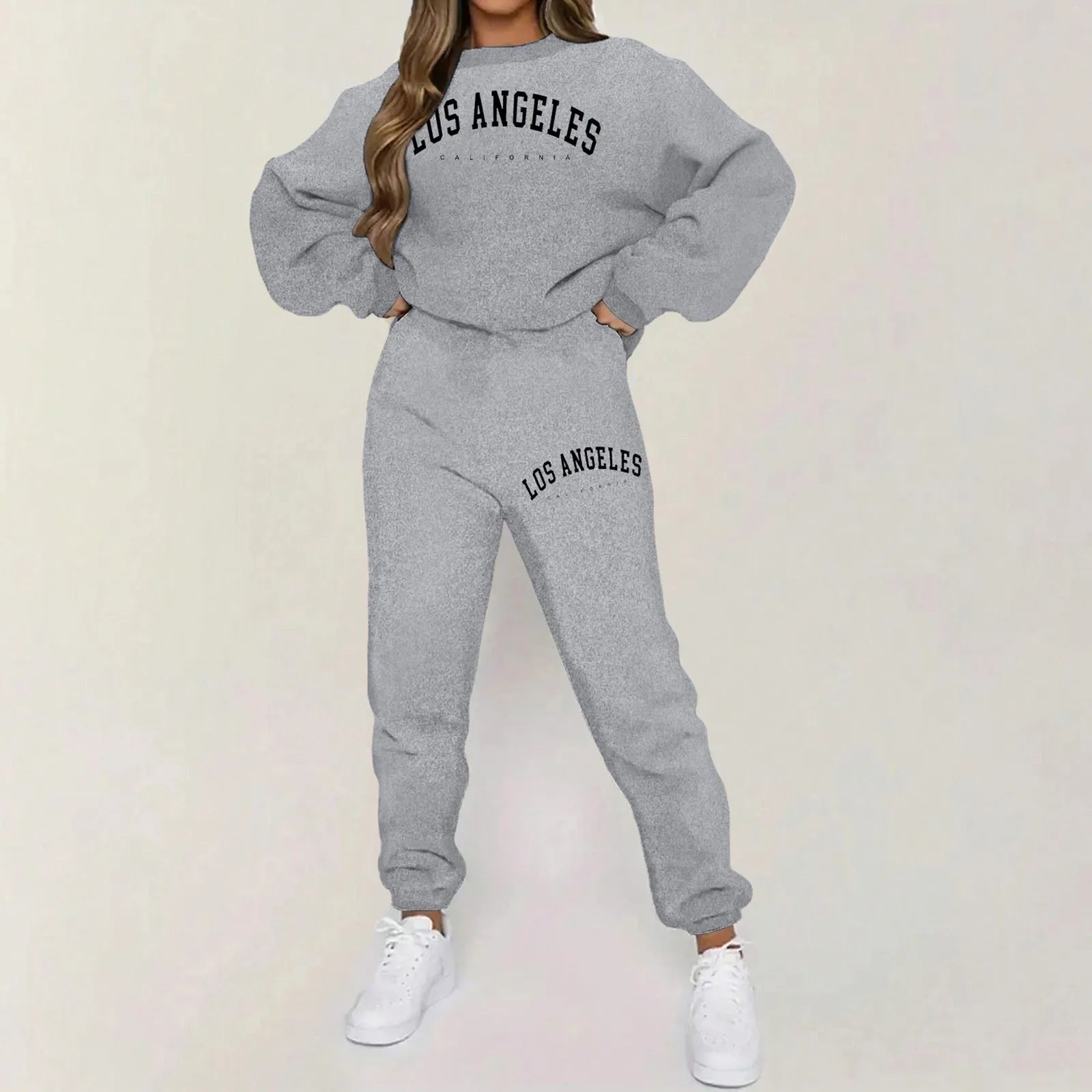Women'S Printed Outfit Long Sleeve Solid Color Hooded Sweatshirt And Sweatpants Two Piece Set Autumn Casual Sportswear Suits