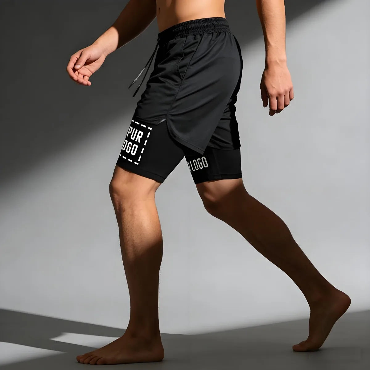 Double Layer Compression Shorts for Men - Quick Dry Gym & Athletic Pants, Custom Logo Sportswear