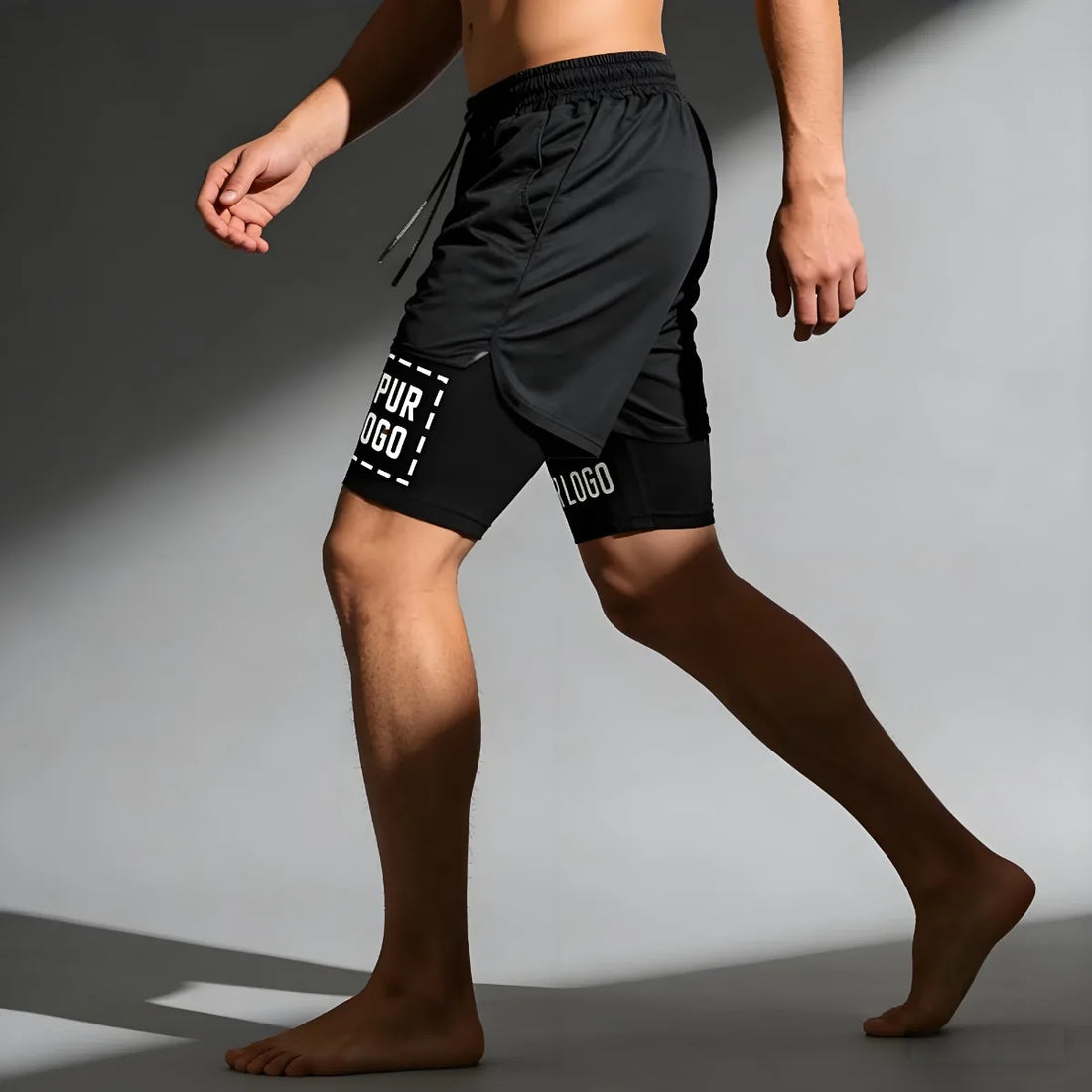 Double Layer Compression Shorts for Men - Quick Dry Gym & Athletic Pants, Custom Logo Sportswear