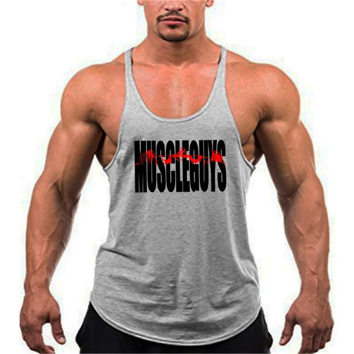 Mens Summer Sport Cotton Loose Stringer Singlet Sexy Casual vest Fitness Workout sleeveless Tank Top for Bodybuilding Training