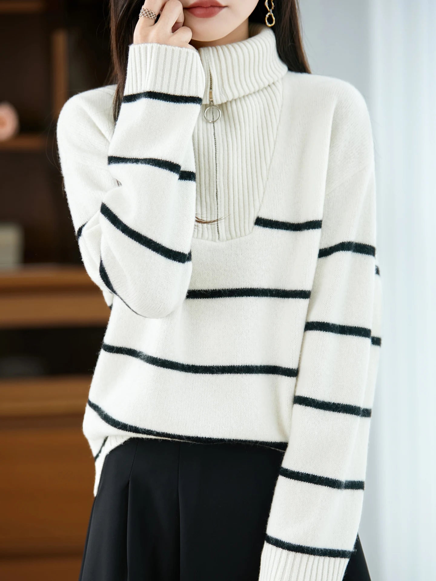 Women's 100% Merino Wool Sweater High Quality Autumn Winter Casual Pullover Knitwear Korean Style Popular Female Clothing - ATFH