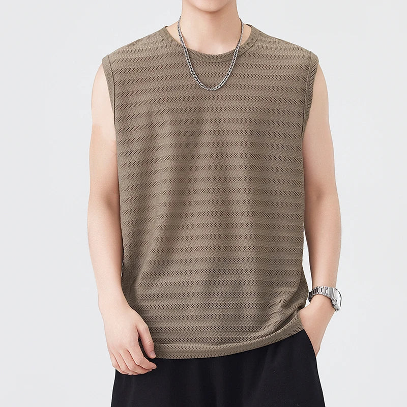 2026 Men's Sexy Ice Silk Mesh Tank Tops Gym Stringer Bodybuilding Sleeveless Fitness Male Muscle Quick Dry Singlets Vest T-Shirt