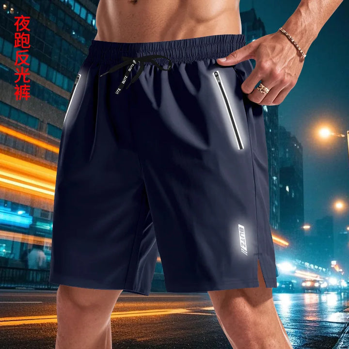 Men Plus Size Quick Dry Shorts, Stretch Loose Luminous Night Running Shorts Breathable Beach Sports Casual Bottoms