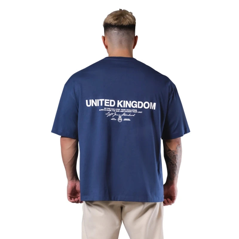 LYFT UNITED KINGDOM Trendy Loose Fitting Men's Sports Short Sleeved T-shirt Pure Cotton Gym Running Shirts Training Clothes Tees ATFH
