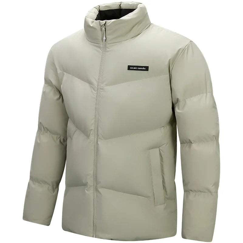 Kelme Men's Thermal Cotton Jacket With Stand Collar, Windproof Loose-fit Casual Outerwear Fleece-lined Sports Set