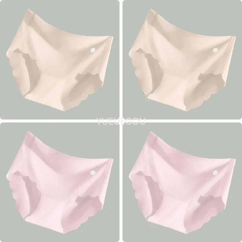 4PCS Ice Silk Seamless Underwear Ultra-thin Women's Panties Sexy Transparent Stretch Briefs High Waist Comfortable Lingerie M-XL