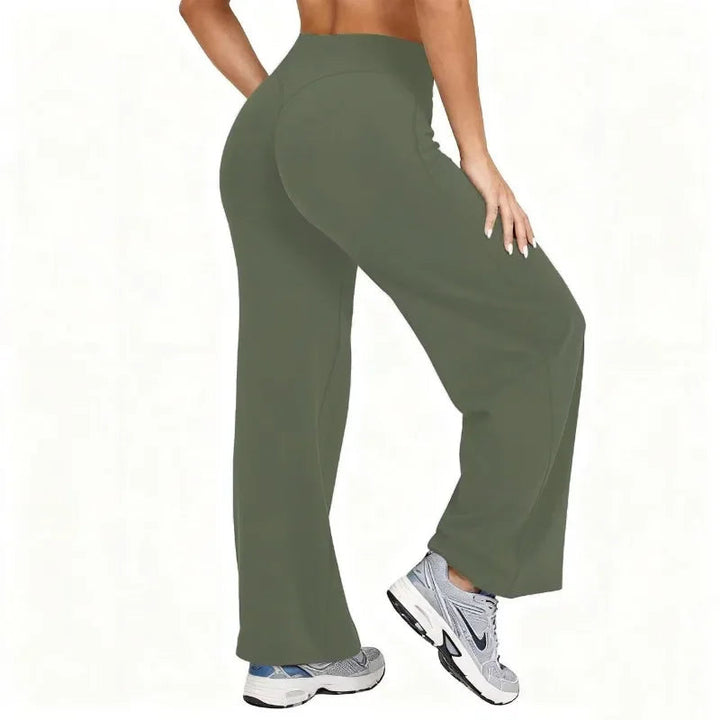 Women Plus Size Yoga Wide-leg Pants High Waist Stretchy Solid Color Leggings Running Pilates Sports Fashion Straight-Leg Pants ATFH