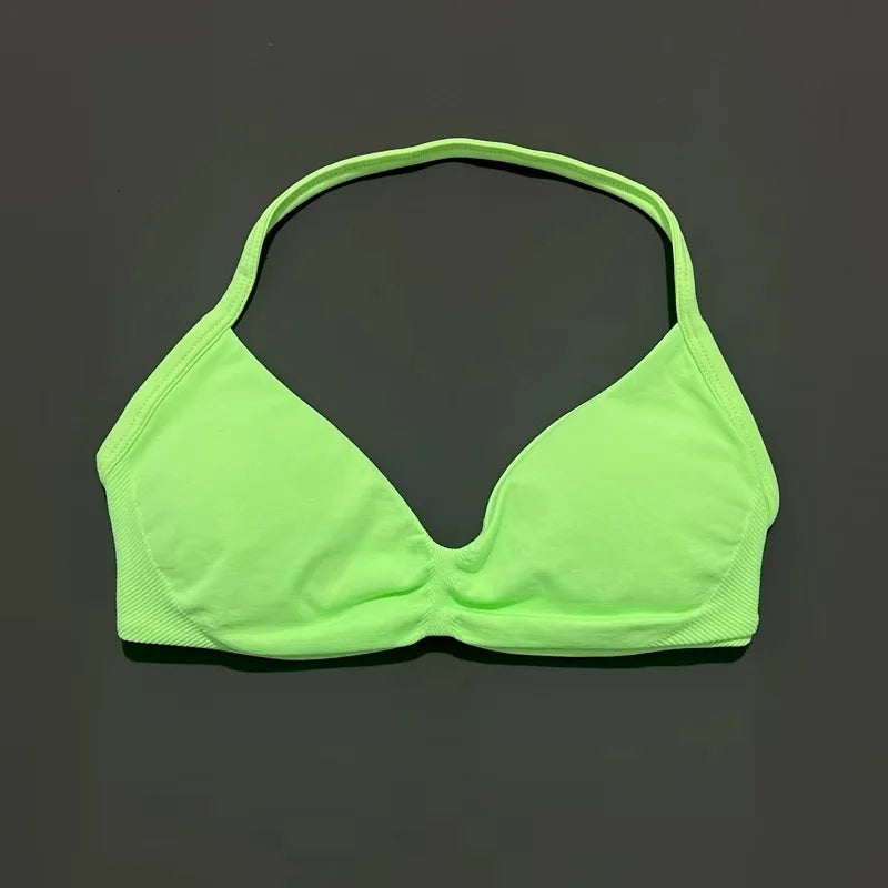 Sports Strappy Bra Yoga Underwear Women Gym Top Running Exercise Backless Bra High Support Active Wear Fitness Workout Halter - ATFH