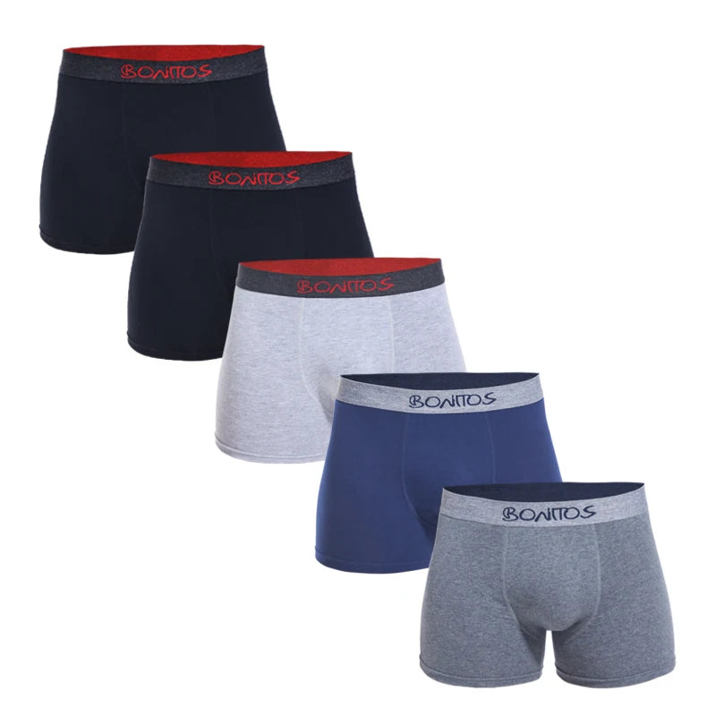 5pcs Men's Panties Cotton Boxer Briefs Letter Elastic Band Men Underpants Classic Solid Color Boxers Underwear For Man BONITOS