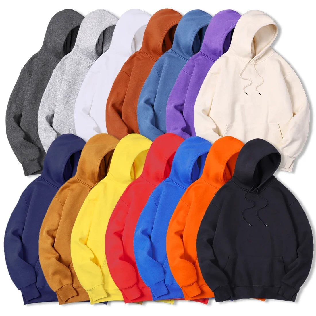 2025 Men's Solid Color Hooded Sweaters Men's Warm Wool Sweater Fashionable Street Clothing Loose  Breathable Jersey Brand Hooded - ATFH
