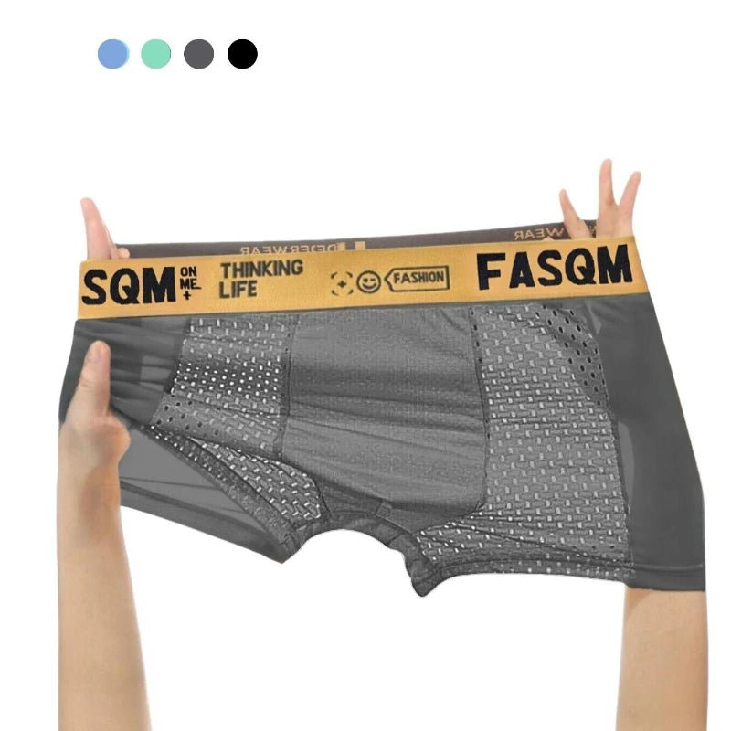 1pc Men's Ice Silk Cool Soft Comfy Boxers Briefs Men's Contrast Underwear, Mesh Breathable Comfy Stretchy Trunks