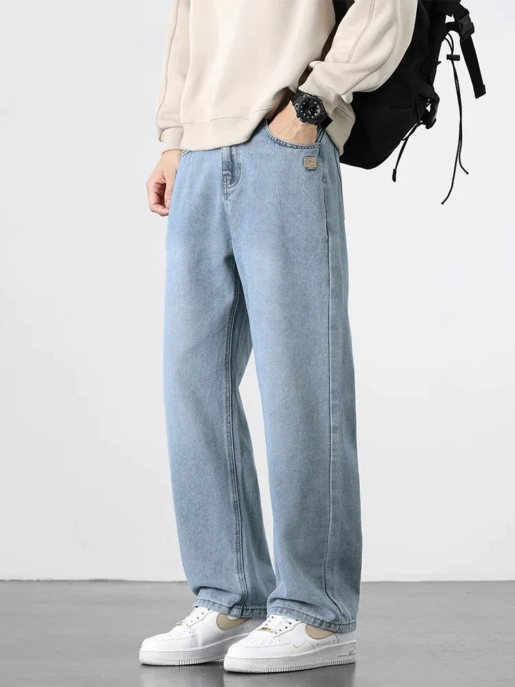 Spring Autumn American Retro Straight Jeans Men Streetwear Korean Fashion Loose Baggy Wide Leg Denim Pants Male Casual Trousers ATFH