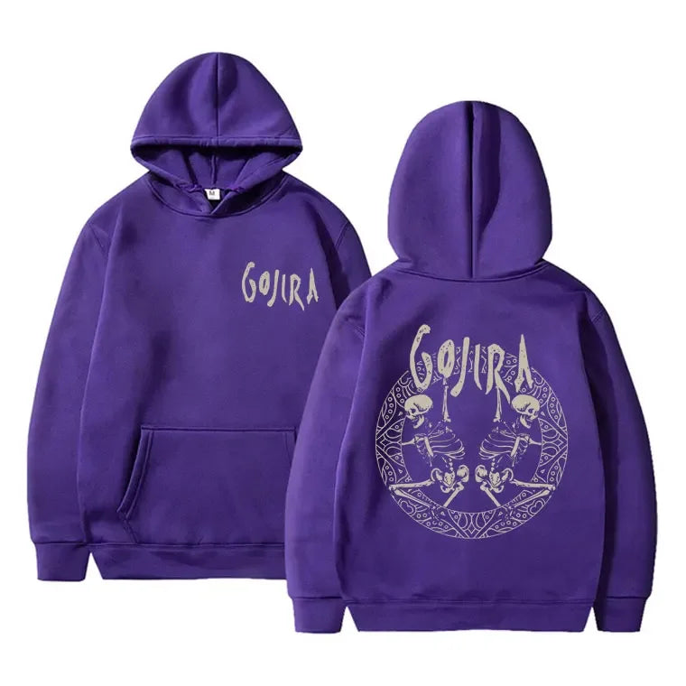 French Metal Band Gojira Skeleton Double Sided Graphic Hoodie Men Women Vintage Hooded Pullover Male Casual Oversized Hoodies