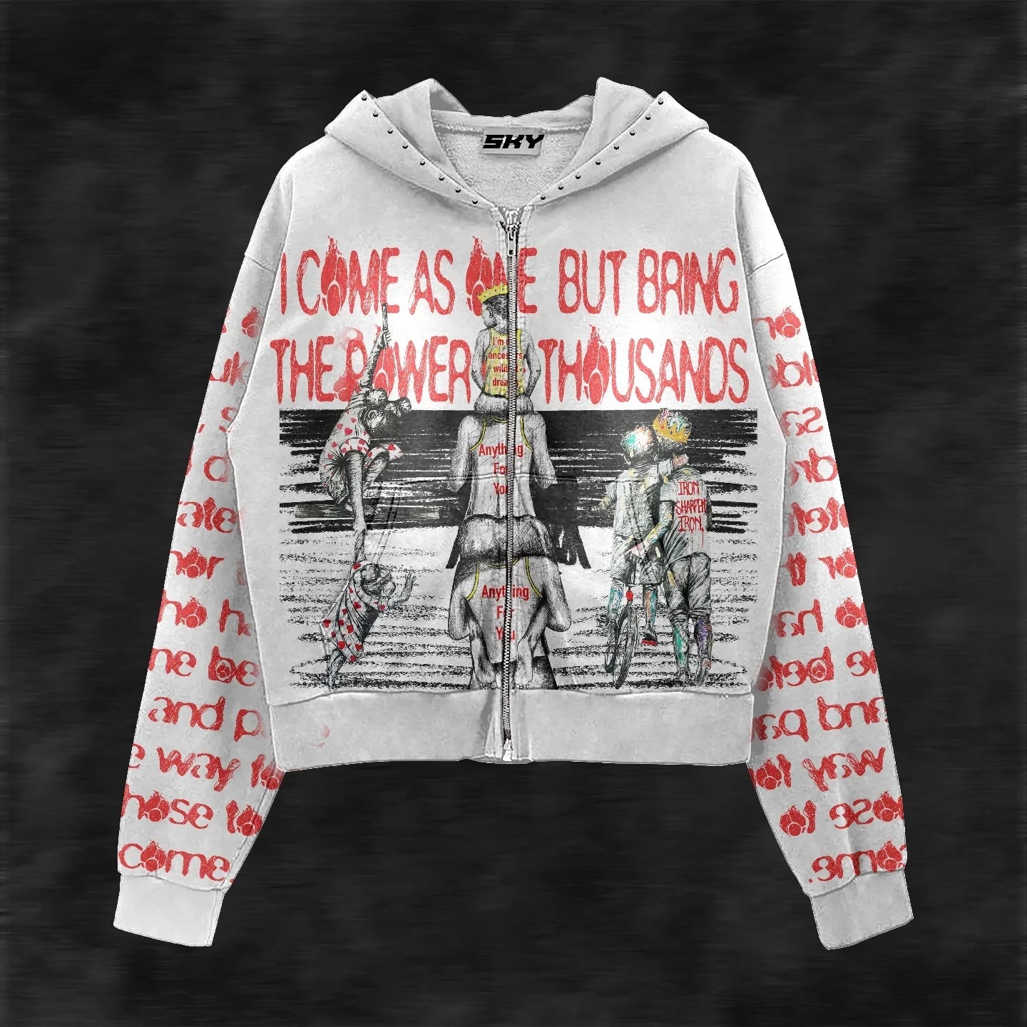 Y2K Style Hoodie with Pearl Details, Gothic Letter Print Zip-Up Hooded Sweatshirt - ATFH
