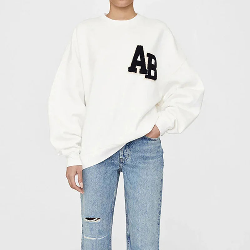 Autumn and winter North American niche AB classic letter hand cranked special embroidery fleece women's plus fleece hoodie - ATFH