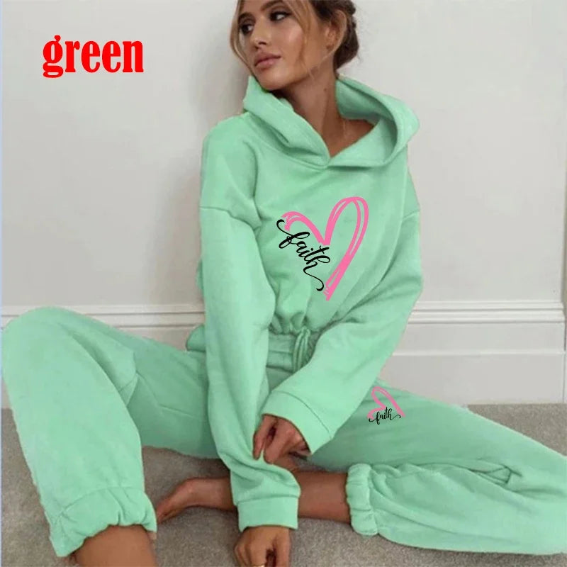 Women Hooded Sweatshirts+long Pants Casual Sport Suits Women Tracksuits Warm Long Sleeve Hoodies Two Piece Sets