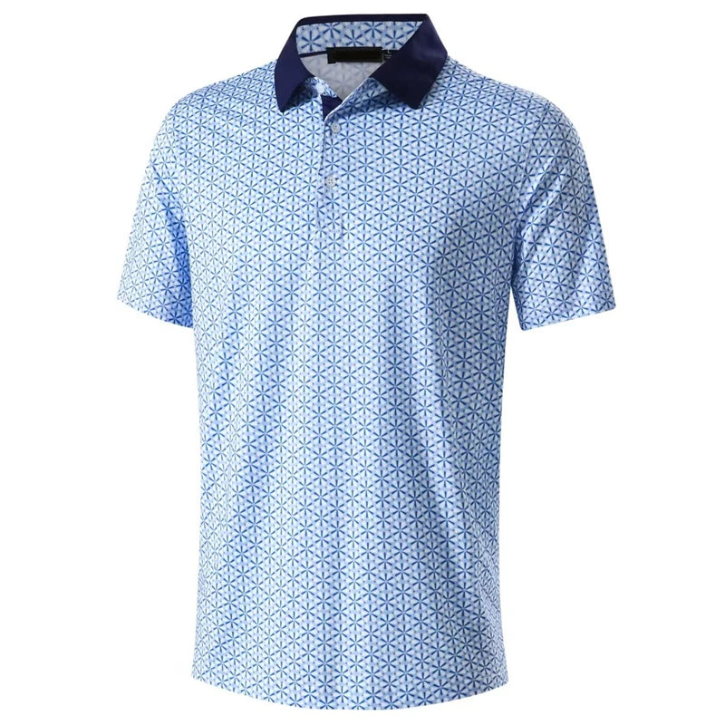 Stars Tree Pattern 3D Printed Polo Golf Shirt For Men Plaid Striped Design Casual Sports Button T-shirt Short Sleeves Sunday