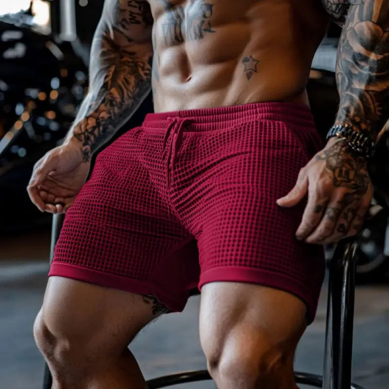 Men's Oversized Stretch Waffle Shorts - Athletic Gym Fitness Running Casual Comfort Breathable Quick Dry Elastic Waist Summer Sh
