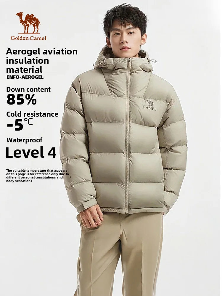 Golden Camel Winter Men Down Hooded Jacket Outdoor Ultra Light 85% White Duck Down Jacket Windproof Waterproof Camping Down Coat