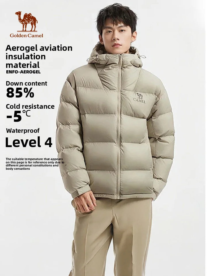 Golden Camel Winter Men Down Hooded Jacket Outdoor Ultra Light 85% White Duck Down Jacket Windproof Waterproof Camping Down Coat