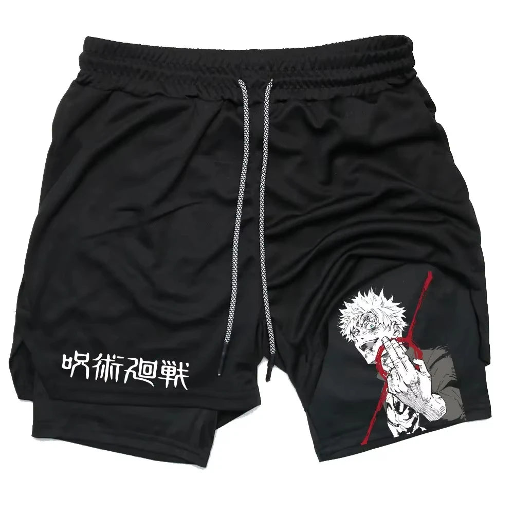 Anime Jujutsu Kaisen Gym Shorts Fitness 2 in 1 Compression Performance Shorts Workout Quick Dry Athletics Short Pants RL0601