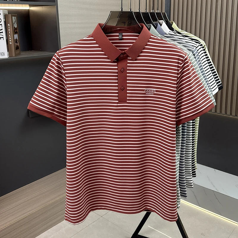 High end brand embossed short sleeve polo shirt fashion striped men's new casual summer breathable comfort luxuriuos T-shirt