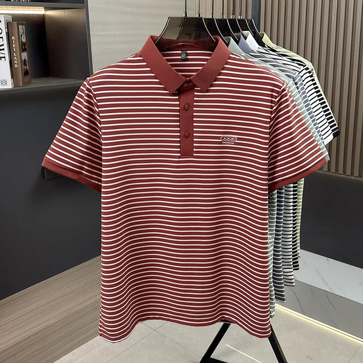 High end brand embossed short sleeve polo shirt fashion striped men's new casual summer breathable comfort luxuriuos T-shirt