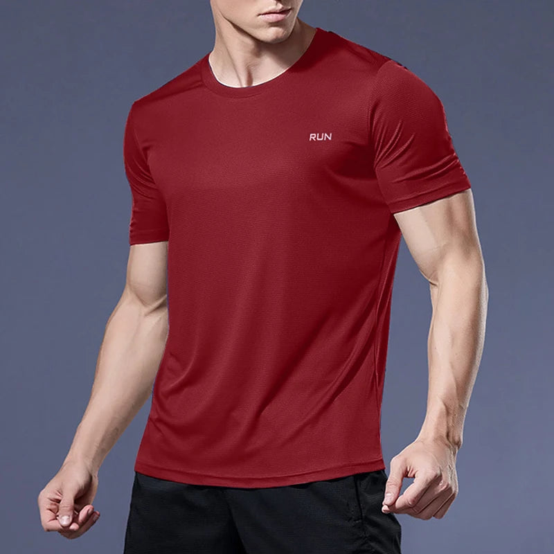 Men Short Sleeve Sport t Shirt Quick Dry Running t-Shirt Man Clothes Breathable Fitness Shirt Top Ice Silk Gym Football Jerseys