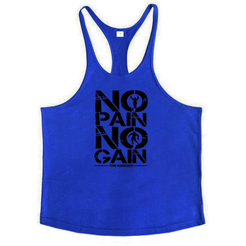 NO PAIN NO GAIN Workout Gym Clothing Bodybuilding Stringer Tank Top Men Cotton Vest Y Back Sleeveless Shirt Sports Singlets