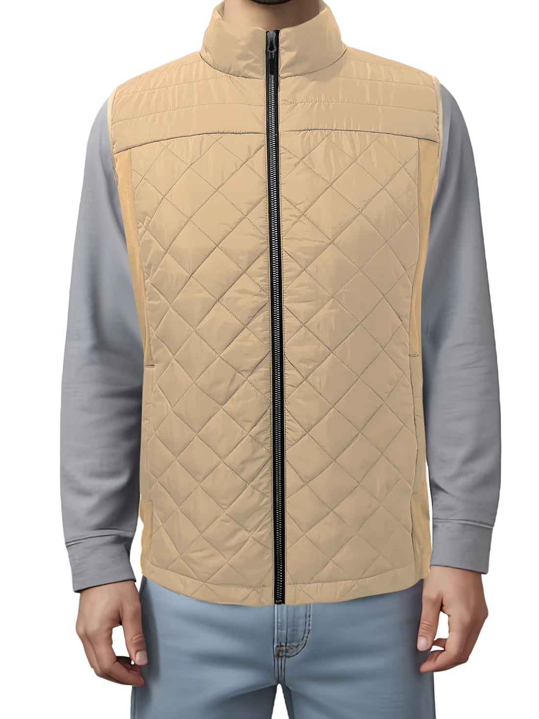 Mens Vest Tops Sleeveless Quilted Outerwear Jackets Stand Collar Zip up Lightweight Vests Spring Fall Winter Outfits