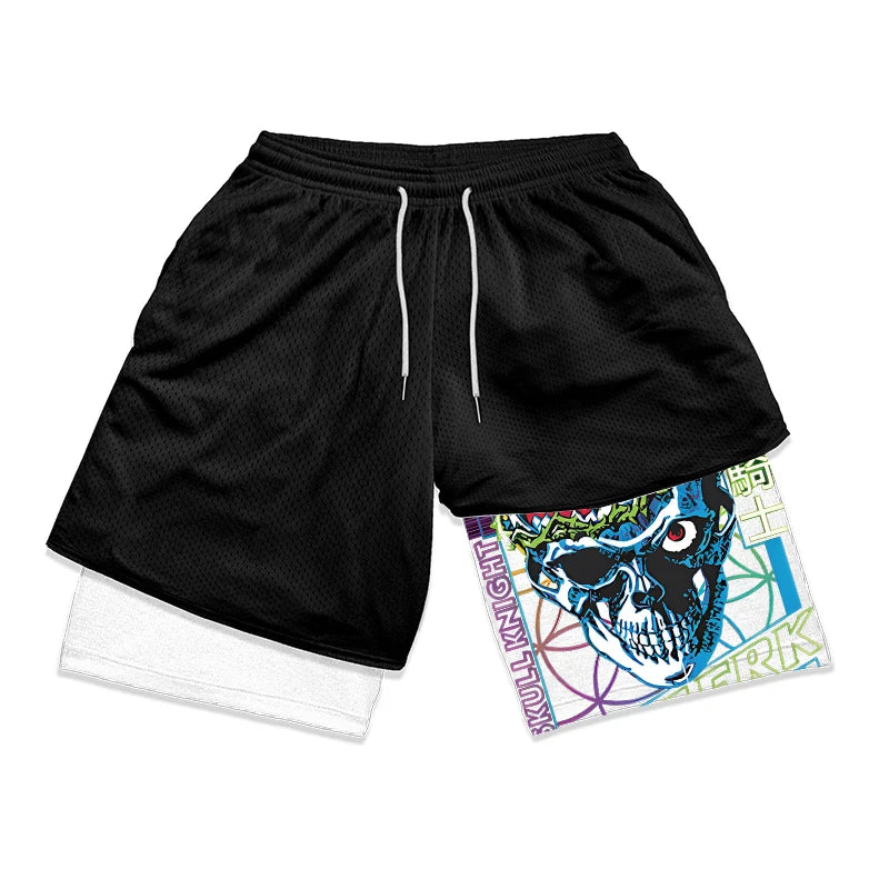 Gym Workout Running 2 in 1 Shorts for Men Stylish 3D Print Compression Shorts wih Pockets Summer Athletic Quick Dry Breathable