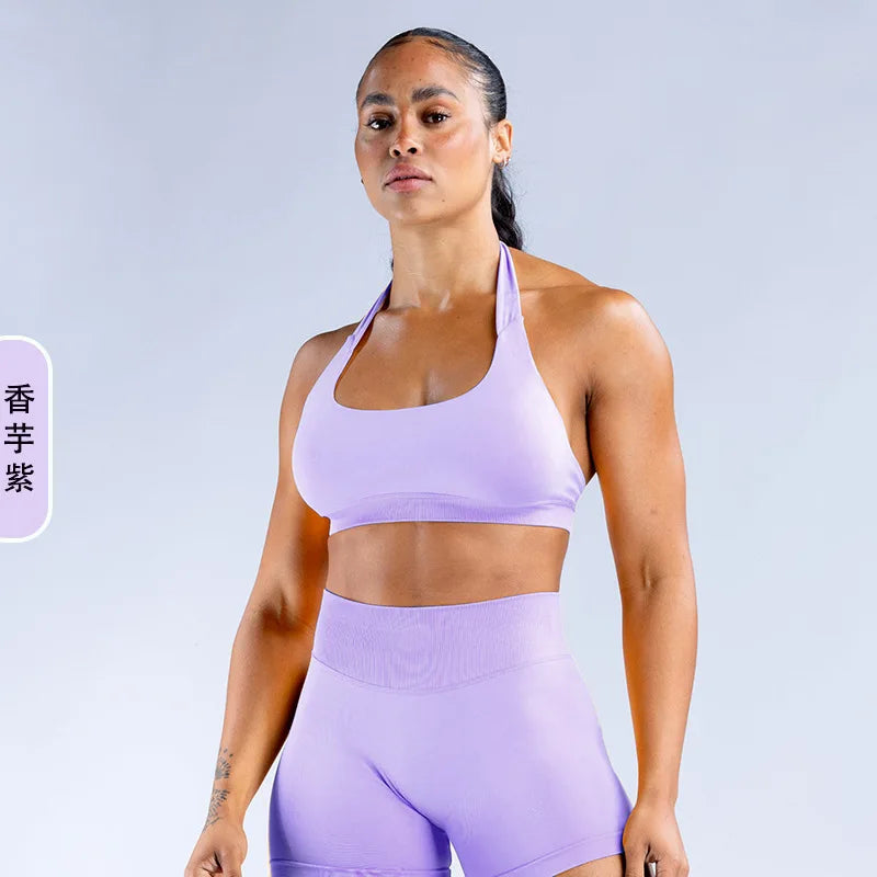 DFEuropean and American Cross-Border Seamless Yoga Set for Women, Halter Neck, Beautiful Back, Sports Bra, High Waist, Hip-Lifti - ATFH