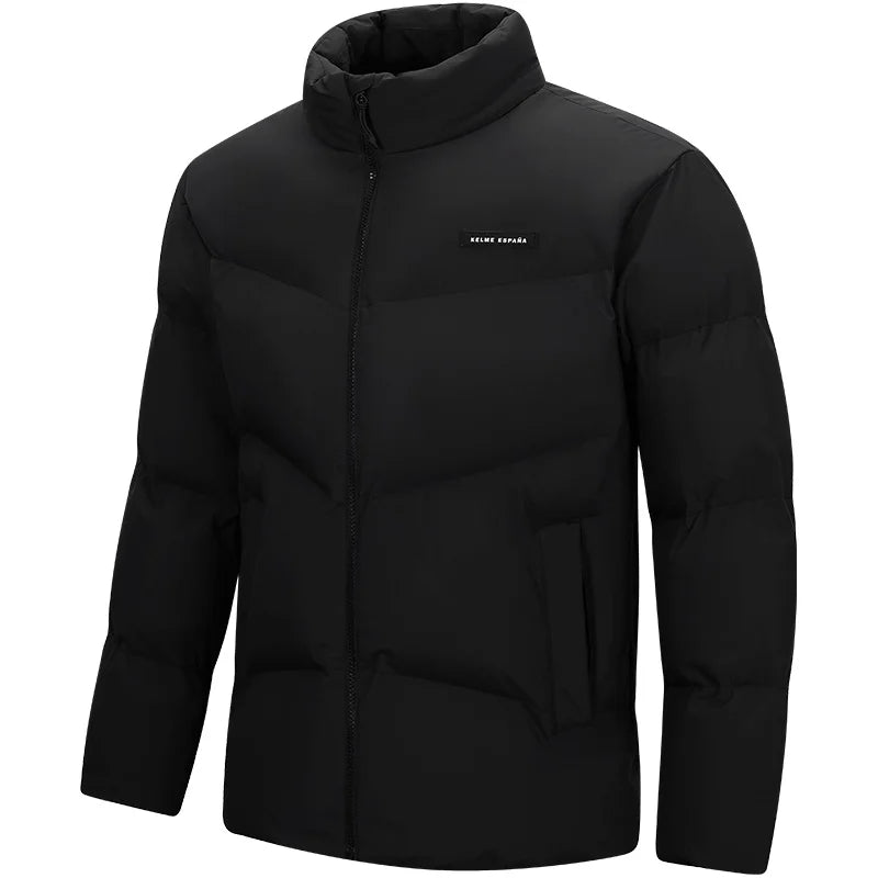 Kelme Men's Thermal Cotton Jacket With Stand Collar, Windproof Loose-fit Casual Outerwear Fleece-lined Sports Set