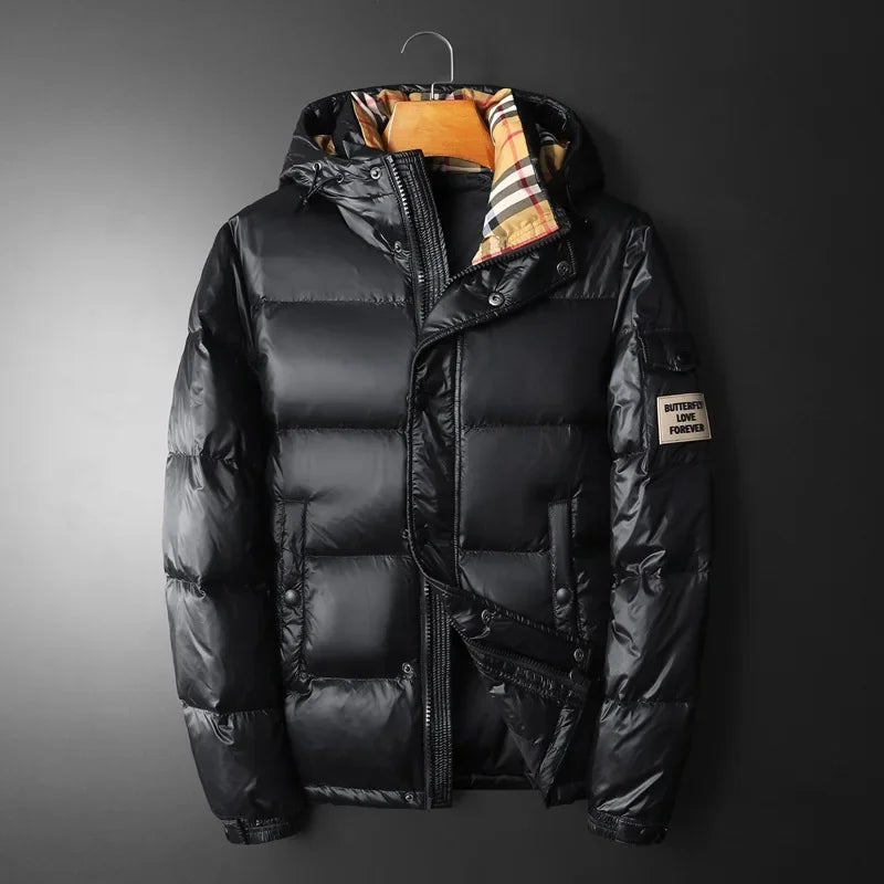 Trendy Men's Casual Hooded down Jacket 2025 Winter Fashion White Duck Feather Warm Top European Style Regular Fit