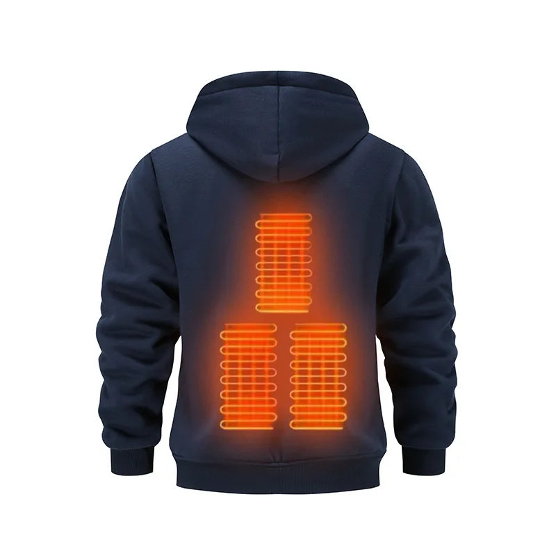 Mens USB Heated Jacket Winter Electric Heating Sweatshirt with Hood Warm Rechargeable Thermal Clothing for Outdoor Sports Skiing - ATFH