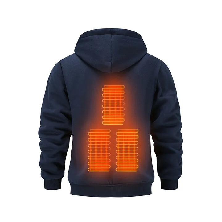 Mens USB Heated Jacket Winter Electric Heating Sweatshirt with Hood Warm Rechargeable Thermal Clothing for Outdoor Sports Skiing - ATFH