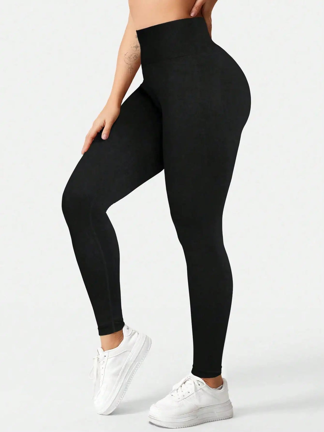 Women's High-Waisted Soft Yoga Pants Solid Color High Elastic Fashion Seasonal Leggings Hip-Up Sports Yoga Wear Gym Tights - ATFH