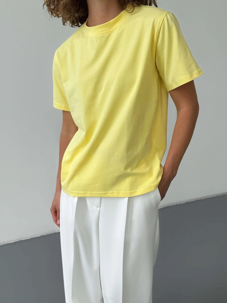 Hirsionsan Basic Cotton T Shirt Women 2026 Summer New Loose Solid Tees 19 Color Casual Loose Tshirt Oversized O Neck Female Tops - ATFH