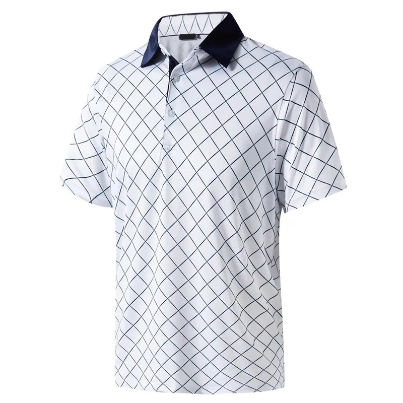 Stars Tree Pattern 3D Printed Polo Golf Shirt For Men Plaid Striped Design Casual Sports Button T-shirt Short Sleeves Sunday