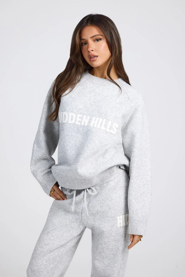 Gothic Street Y2K Minimalist Gray Women's Sweater with English Letters American Vintage Hip-Hop Fashion Versatile Pullover - ATFH
