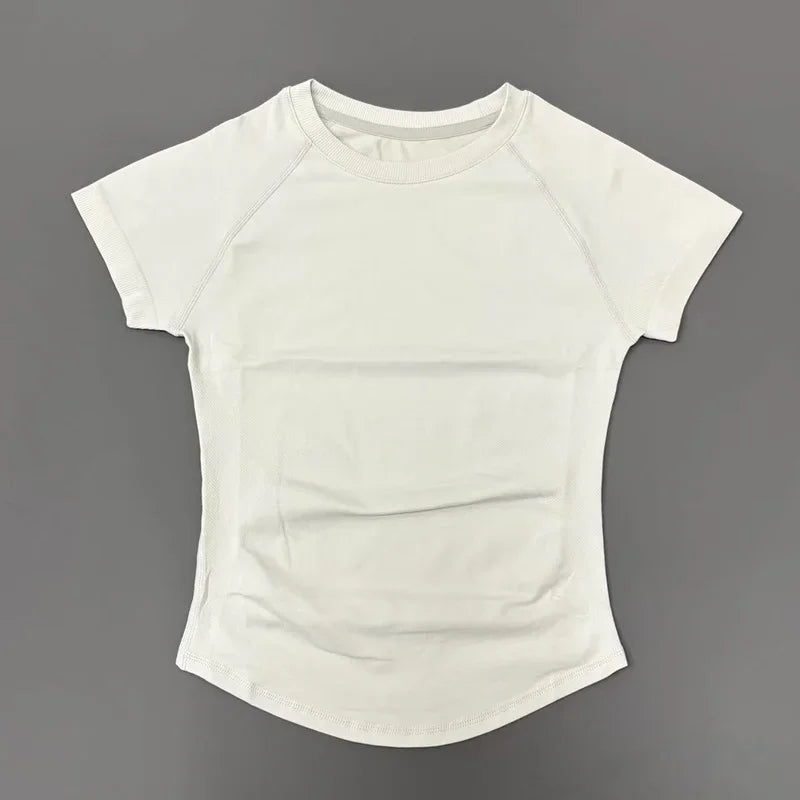 HISTELLO Sports Short Sleeve Top  Women Seamless Sculpting Yoga Bodysuit Running T-Shirt Workout Shirts Pilates Training Clothes - ATFH