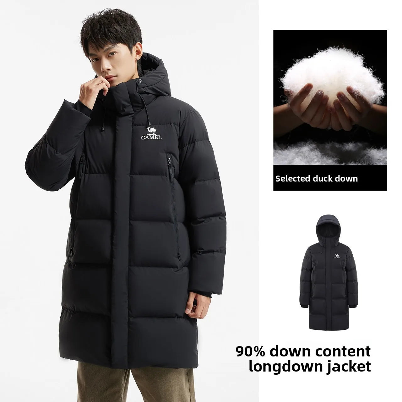 Golden Camel Winter Men Down Jackets Mid-Length Thicken Warm 650FP Duck Down Hooded Ladies Outdoor Camping Coat Hiking Jackets