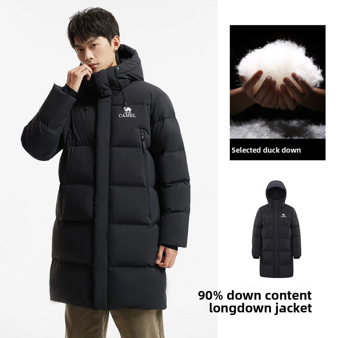 Golden Camel Winter Men Down Jackets Mid-Length Thicken Warm 650FP Duck Down Hooded Ladies Outdoor Camping Coat Hiking Jackets
